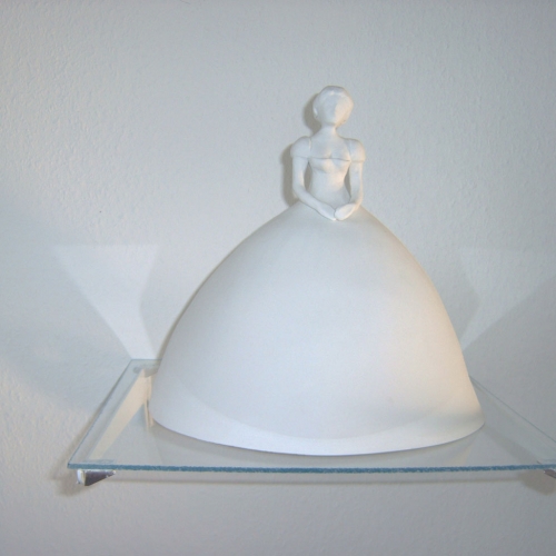 Woman in a hope skirt | 48cm x 34cm; porcelain and transfers; EKWC 2005