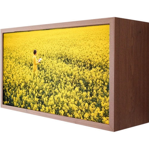 Woman in yellow reading a letter | 33x58x19 cm, Lightbox (walnut wood, duratrans, led, museumglass), 2023 