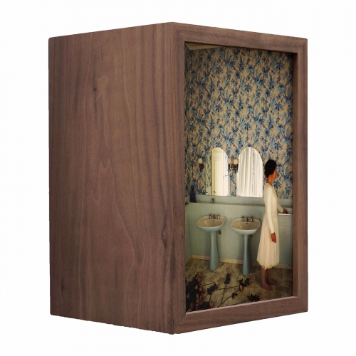 La danse | 30 cm x 21 cm x 19cm; walnut wood, duratrans, LED strips, glass with no reflection; 2019