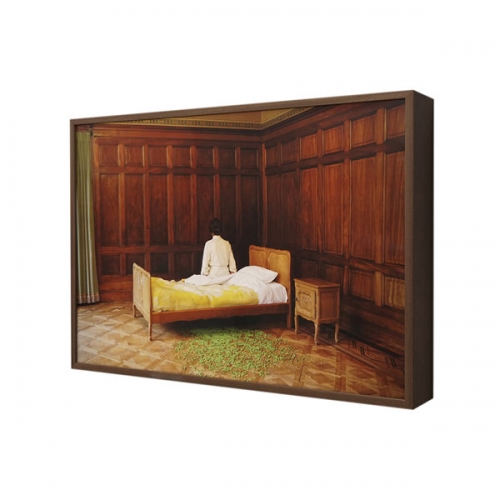 Sleepless (2) | 93x63x12cm; mahonie veneer, duratrans, LED, museum-glass, 2020