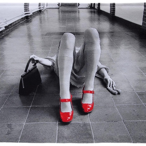 De rode schoentjes | 79cm x 105cm; gobelin en handgeborduurd; 2013